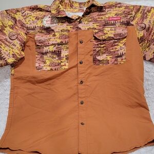 Magellan Outdoors Adventure Print Shirt - Shiner Bock - Tan and Yellow